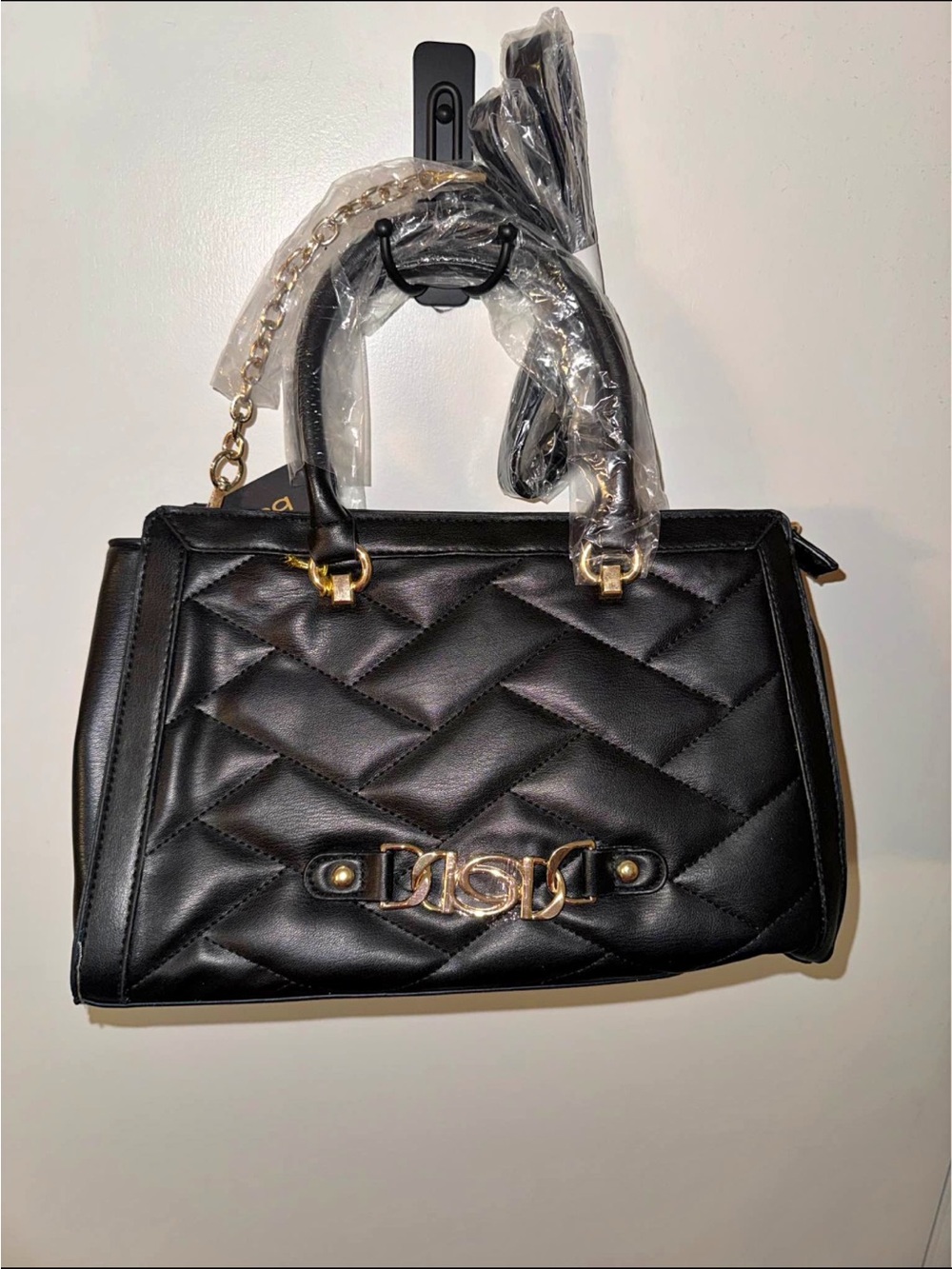 Black Jody Satchel with Gold Chain Detail